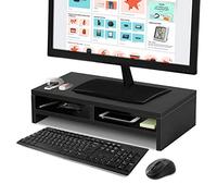 Ejoyous Support de Moniteur en Bois avec 2 Tiroirs, Réhausseur Portable pour PC Ordinateur, Noir, 50 x 20 x 11.7 cm