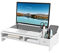 Ejoyous Support de Moniteur Réhausseur d’Écran, Riser de Bureau Support pour Ordinateur Portable avec Tablette de séparation pour Bureau Maison Table étagère de Rangement Blanche