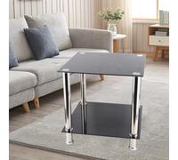 Ejoyous Table d'appoint d'angle en Verre Noir avec Pieds chromés, Design Moderne à 2 Niveaux, Forme rectangulaire