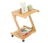 Ejoyous Table d'appoint Mobile, Table de Bout Bambou en Forme de Z Table Basse Bout de Canapé Table à café avec 4 roulettes pour canapé, Chambre à Coucher Salon dortoir Bureau 51,5 x 39 x 59 cm