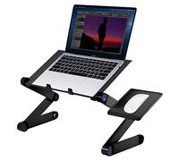 Ejoyous Table de Lit Pliable en Aluminium, Pliable & 360° Portable Table d'Ordinateur avec Double Ventilateur et Panneau de Souris, Support d'Ordinateur pour PC Livre Lit Canapé, Noir