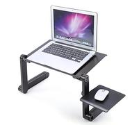 Ejoyous Table de Lit Pliable en Aluminium, Pliable & 360° Portable Table d'Ordinateur avec Trou D'évent et Panneau de Souris, Support d'Ordinateur pour PC Livre, Noir 48 x 26 cm