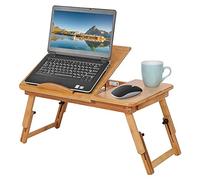 Ejoyous Table pour Ordinateur Portable en Bambou, Hauteur réglable Pliable Réglable pour Ordinateur Portable de Lit Lapdesk en Bambou avec tiroir et Fentes d'aération
