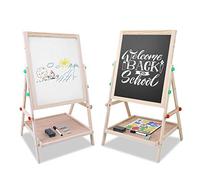 Ejoyous Tableau 2 en 1 en bois pour enfants - Réglable en hauteur - Chevalet magnétique en bois - Tableau de jeu pour enfants à partir de 3 à 12 ans - 65 x 35 x 31 cm