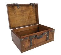 Ejoyous Valise en Bois Vintage, Coffre au Trésor en Bois Coffre Décoratif avec Boucle en Bronze Antique et Poignée en Cuir pour Le Rangement de Photographie à Domicile (Grande)