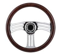 Ejoyous Volant en Bois foncé de 14 Pouces, Style Vintage chromé à 3 Rayons pour la Modification de Course