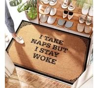 EJXN Christian Door Hall - Tapis de salle de bain et cuisine en fibre de coco naturelle avec inscription « I Take Naps But I Stay Woke » - Décoration de salle de bain et cuisine lavable en machine (65