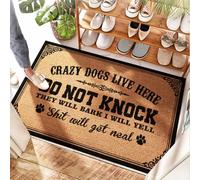 EJXN Crazy Dogs Live Here Do Not Knock They Will Bark Tapis de bain en fibre de coco pour porte d'entrée, rouille et poils longs (65 x 90 cm)