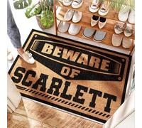 EJXN Grand paillasson imperméable - Beware Of Scarlett Inside Front | Boot - Paillasson amusant pour porte d'entrée/drainage extérieur et long pour l'extérieur festonné (65 x 90 cm)