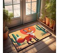 EJXN Grand tapis de salle de bain | Renard du désert avec cactus contre un ciel de coucher de soleil - Rectangle et étroit zone de bain/shag - Tapis de cuisine imperméable anti-fatigue, décoration