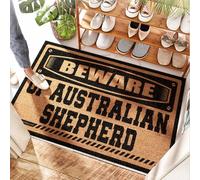 EJXN Laundry Natural Coir Beware Of Australian Shepherd - Printemps | Lourd/été Bienvenue en plein air - Tapis de bienvenue pour porte d'entrée extérieure pour avion, toboggan MVP baseball (65 x 90 cm