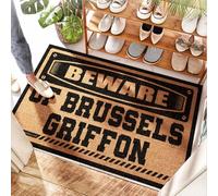 EJXN Laundry Spring Tapis de porte d'entrée en noix de coco Beware Of Brussels Griffon - Rond | Paillasson en caoutchouc pour maison/entrée extérieure - Salle de bain - Lumières (40 x 60 cm)