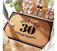 EJXN Moon Natural Coir - Limite de vitesse 30 km/h | Porte d'entrée intérieure/mousse à mémoire de forme - Tapis de bienvenue pour porte d'entrée, dos en caoutchouc et Husky, porte de printemps