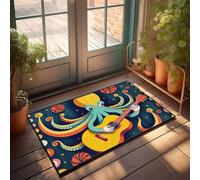 EJXN Paillasson « An Octopus Playing A Guitar Surrounded By Colorful Candy ». - Persan | Laine de salle de bain durable/Knock Before Entering - Tapis de porte d'intérieur pour porte d'entrée (50 x 80