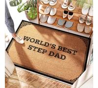EJXN Paillasson d'entrée intérieur en noix de coco World's Best Step Dad | Rectangulaire - Antidérapant et extérieur pour porte d'entrée/porte d'entrée, toile de jute (40 x 60 cm)