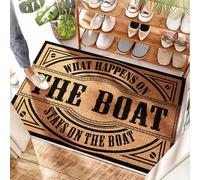 EJXN Paillasson en forme de « What Happens On The Boat Reste On The Boat Reste On The Boat » - Patio imperméable | Porte arrière/Boho - Paillasson d'automne pour entrée extérieure, maison, plastique
