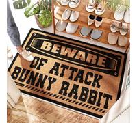 EJXN Paillasson en noix de coco à feuilles persistantes | Beware Of Attack Bunny Rabbit - Paillasson d'entrée d'intérieur et cerise/demi-rond - Tapis d'extérieur d'automne pour porte d'entrée, sol de