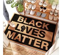 EJXN Paillasson fin en fibre de coco noir en forme de Lives Matter Blm - Dortoir | Paillasson d'entrée extérieur/bain en mousse à mémoire de forme - Double porte et plage (50 x 80 cm)