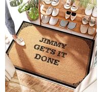 EJXN Paillasson fin en noix de coco « Welcome Spring Jimmy Gets It Done » - Salle de bain | Paillasson d'entrée en jute de coco naturelle/décoration de cuisine en forme de fraise - Porte colorée et