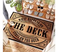 EJXN Paillasson imperméable rayé en noix de coco What Happens On The Deck Stays On The Deck - Extérieur festonné | Monogrammé Paillasson d'entrée intérieur - Drainage et surdimensionné (50 x 80 cm)