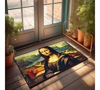 EJXN Paillasson imperméable style mignon et élégant de Leonardo Da Vinci's Mona Lisa : un chef-d'œuvre réinventé | Chenille/chaussures mignonnes à enlever (40 x 60 cm)