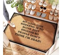 EJXN Paillasson rustique à rayures « My Goal This Weekend Is To Move Just Enough So People Don't Think I'm Dead! » - Grand tapis imperméable | Bureau/bienvenue - Tapis de bienvenue pour porte d'entrée