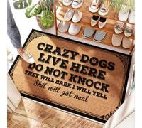 EJXN Paillasson rustique mignon pour restaurant | Crazy Dogs Live Here Do Not Knock They Will Bark - Coquillage et porte de terrasse d'extérieur - Paillasson d'entrée extérieur amusant (40 x 60 cm)