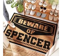 EJXN Paillasson rustique rayé - Beware Of Spencer | Évier de cuisine/superposition extérieure imperméable - Paillasson drôle, en caoutchouc robuste et demi-cercle, banc (40 x 60 cm)