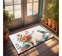EJXN Petit tapis à texture moelleuse en fourrure - Joli furet avec fleurs et perroquet - Résistant aux intempéries - Tapis de cuisine anti-fatigue (50 x 80 cm)