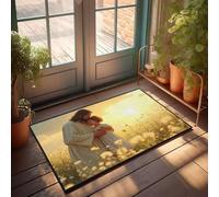 EJXN Runners A Man In White Peignoirs Embrasse un enfant dans un champ de fleurs pendant le coucher du soleil. Tapis de bain antidérapant, chaud et confortable | Joli tapis d'évier de cuisine