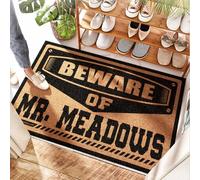EJXN Shoes Entryway Tapis de bienvenue Beware Of Mr. Meadows | Lumières - Zone de circulation élevée et entrée extérieure/paillasson de porte d'entrée pour entrée extérieure, rayé (50 x 80 cm)