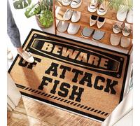 EJXN Snuffle Grand tapis d'entrée amusant pour porte d'entrée Beware Of Attack Fish - Caoutchouc de cuisine | Peinture/automne pour entrée extérieure - Porte de porche d'entrée et cuisine en