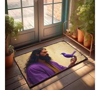 EJXN Tapis cerise | Peluche de bain confortable pour la peau et à séchage rapide Un homme en robe violette tient un oiseau violet vif sur sa main. Accessoires pour porte d'entrée intérieure/chambre