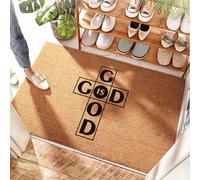 EJXN Tapis de bain antidérapant et lavable en fibre de coco naturelle avec inscription « God Is Good All Time » - Tapis de bain antidérapant et lavable - Imperméable - 50 x 80 cm