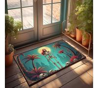 EJXN Tapis de cuisine en mousse à mémoire de forme avec poils rouges debout devant des palmiers sous un fu, antidérapant et lavable, 65 x 90 cm