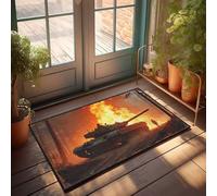 EJXN Tapis de cuisine et de patio imperméable | Décoration de chambre cool pour les gars - Artisanat raffiné - Réservoir de guerre au milieu d'une scène de bataille de la forêt ardente - Décoration de
