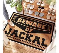 EJXN Tapis de cuisine lavable pour porche - Beware Of Jackal Spring Welcome Outdoor | Rayé - Paillasson d'entrée, drôle/imperméable pour salle de bain et petite porte pour ressort de porte d'entrée