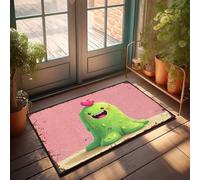 EJXN Tapis de douche imperméable réversible avec dos antidérapant et dessin animé chaud et confortable | Slime vert joyeux avec cœur sur la tête - Sol en caoutchouc pour la maison/articles cool pour