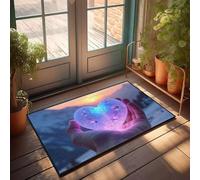 EJXN Tapis de douche rétro - Une main tient un cristal brillant en forme de cœur contre une toile de fond de coucher de soleil | Couloirs/caoutchouc antidérapant - Paillasson d'automne pour entrée