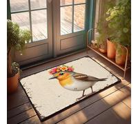 EJXN Tapis de douche vintage décoratif de bar avec envers antidérapant - Bain amusant d'un oiseau orné d'une couronne florale. Fibres douces | Tapis de porte d'intérieur pour porte d'entrée (65 x 90