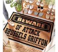 EJXN Tapis de porche d'intérieur imperméable pour porte d'entrée, cabine, méfiez-vous de l'attaque du griffon de Bruxelles, jute festonnée, paillasson d'extérieur extra large, nœud et décoration de