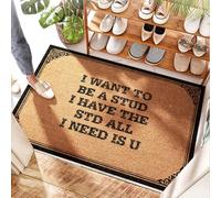 EJXN Tapis de porte de cuisine en fibre de coco naturelle avec drapeau américain « I Want To Be A Stud I Have The Std All I Need Is U » - Caoutchouc de cuisine | Paillasson de bienvenue amusant pour