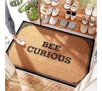 EJXN Tapis de porte d'entrée | Sol en caoutchouc de cuisine, carreaux de buffle, abeille curieuse - Trous en caoutchouc/paillasson de bienvenue pour entrée extérieure/porte amusante et intérieur (40 x