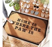EJXN Tapis de porte en fibre de coco à profil bas | Home Is Where The Paw Is - Buffalo Plaid/Entrée avant - Paillasson amusant pour entrée extérieure, porte ultra fine et accueil floral (50 x 80 cm)