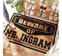 EJXN Tapis de porte en fibre de coco avec drapeau américain Beware Of Mr. Ingram - Extérieur imperméable | Cabane / tapis intérieur de porte d'entrée - Grande entrée et salle de bain lavable (50 x 80
