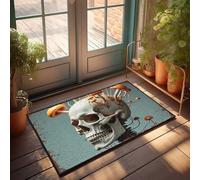 EJXN Tapis de protection d'extérieur pour porche avant - Crâne avec champignons : une fusion surréaliste de la nature et de l'anatomie | Zone grège/bain super absorbant - Coins du tapis pour intérieur