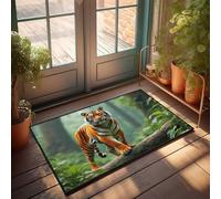 EJXN Tapis de salle de bain antidérapant à texture moelleuse Art déco tigre majestueusement dans la forêt | Demi-cercle de bain/grand tapis de bienvenue pour porte d'entrée (50 x 80 cm)