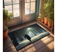 EJXN Tapis de sol amusant pour porte extérieure bienvenue Une personne marche seule dans un parc enneigé, éclairé par une lanterne la nuit. - Salle de bain lavable | Tapis de bain/couloir fin