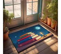EJXN Tapis de sol vintage avec symboles dorés éclairés par Candlelight Under The Moon - Grand pour entrée extérieure | Tapis d'extérieur amusant pour porte d'entrée/salle de bain à séchage rapide