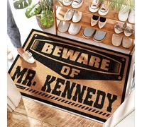EJXN Tapis de terrasse imperméable Beware Of Mr. Kennedy - Patio extérieur | Tapis de bienvenue en mousse à mémoire de forme pour porte d'entrée et porte extérieure (50 x 80 cm)